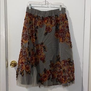 Not So Serious Rose Embroidered Tulle Skirt